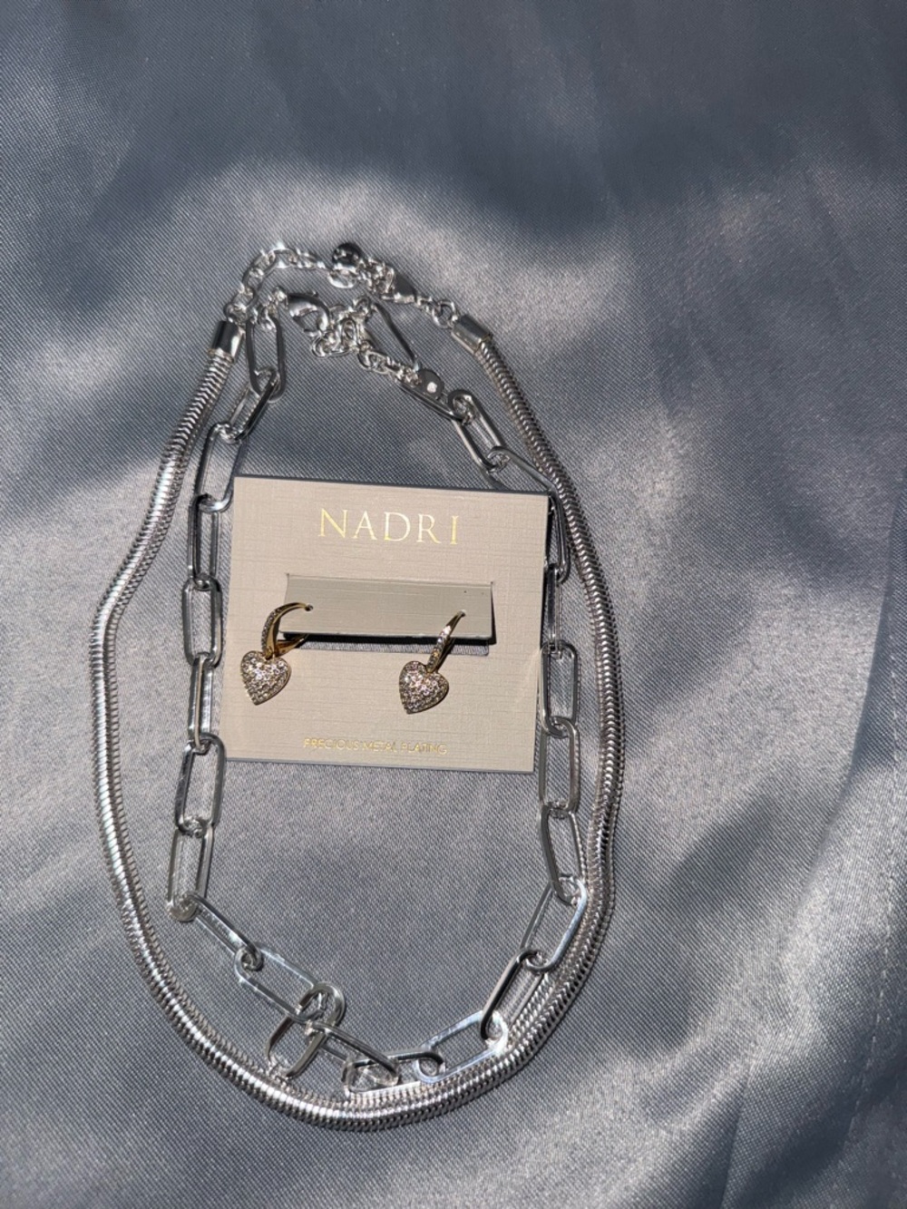 Nadri Silver Heart Earring & necklace